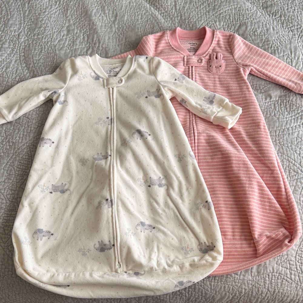 Carter's Two-Pack Sleep Sacks – Pink Stripe & Cream Animal Print
